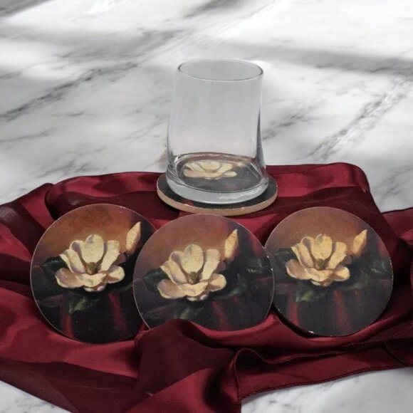 Floral Stone Coaster Set Magnolia 4CT 4" - Picture 4 of 4